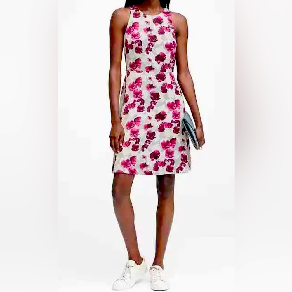 Banana Republic Purple Poppy Floral Fit and Flare Dress